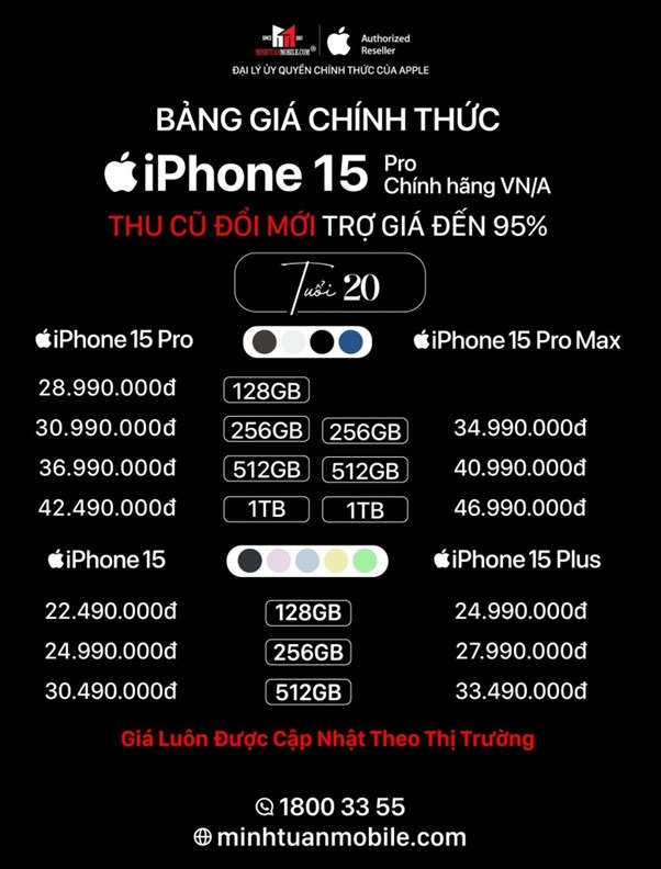 Minh Tuấn Mobile “thu cũ đến 95%” cho người đặt mua iPhone 15 series